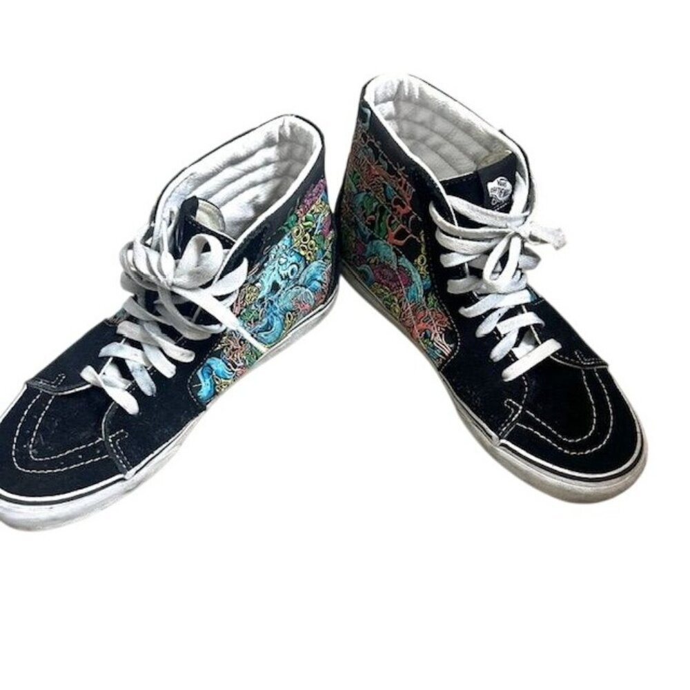 Vans of the Wall Sk8-Hi Black Sneakers Coral Reef Colors Lace-Up Men 9/ W- 10.5